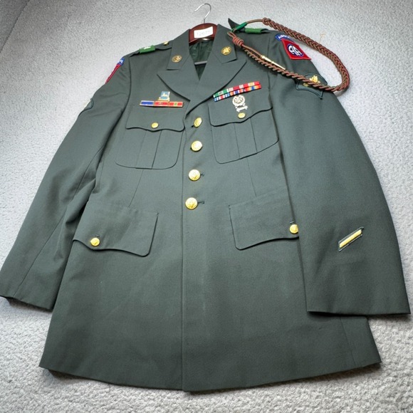 US Army Jacket Men 39 Long 82 Airborne Dress Coat Uniform Serge 489‎ Aiguillette